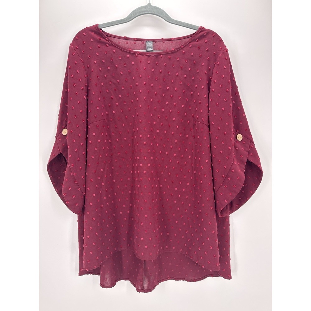 Emery Rose 3XL Burgundy Wine Swiss‎ Dot Blouse Sheer Boho Peasant Top